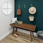 Panca da ingresso in legno massello stile Mid-Century da 41,3" – 16,5" L x 17,5" A, finitura naturale, seduta da corridoio