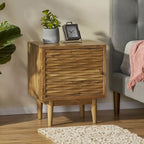 Comodino artigianale boho in legno di acacia – Finitura naturale, comodino con cassetto