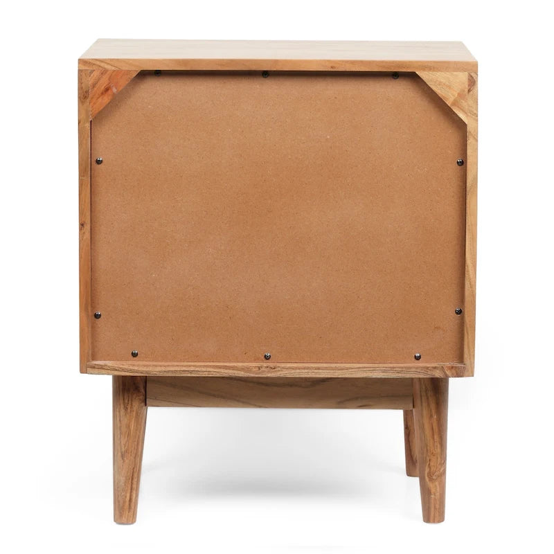 Comodino artigianale boho in legno di acacia – Finitura naturale, comodino con cassetto