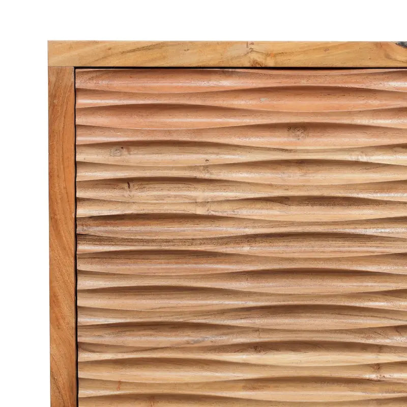 Comodino artigianale boho in legno di acacia – Finitura naturale, comodino con cassetto