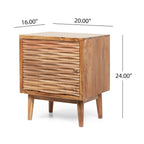 Comodino artigianale boho in legno di acacia – Finitura naturale, comodino con cassetto