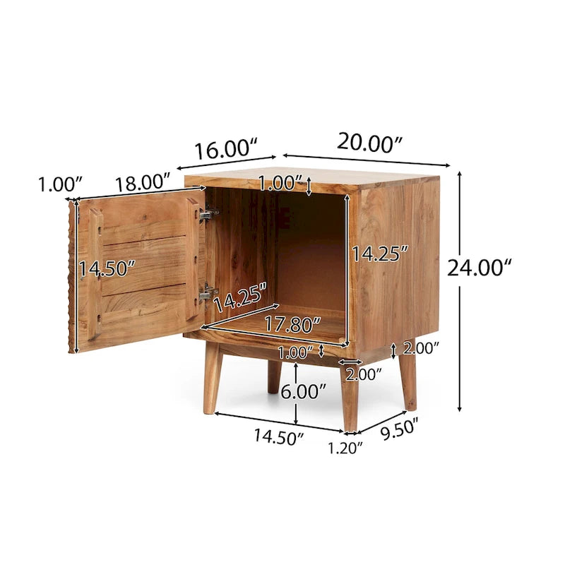Comodino artigianale boho in legno di acacia – Finitura naturale, comodino con cassetto