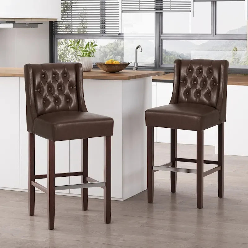 Set di 2 Sgabelli da Bar con Schienale Alto Contemporanei – Sedie da Bar Imbottite Altezza Bancone