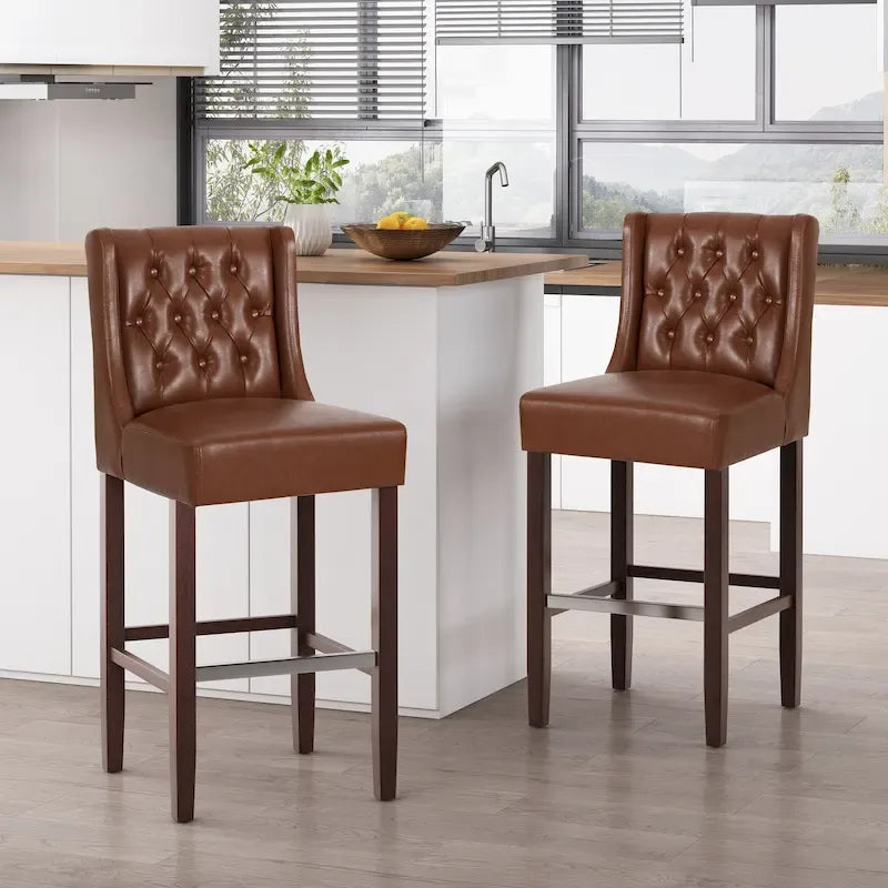 Set di 2 Sgabelli da Bar con Schienale Alto Contemporanei – Sedie da Bar Imbottite Altezza Bancone