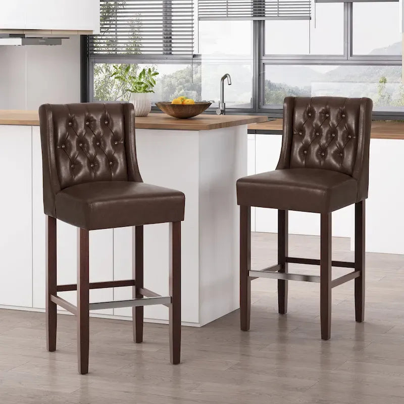 Set di 2 Sgabelli da Bar con Schienale Alto Contemporanei – Sedie da Bar Imbottite Altezza Bancone