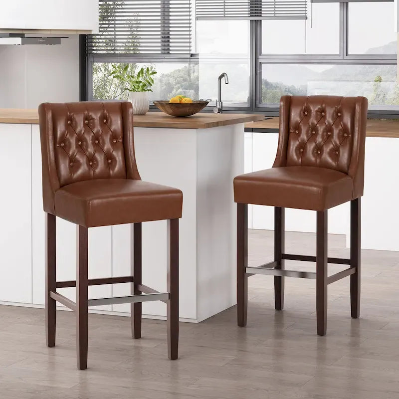 Set di 2 Sgabelli da Bar con Schienale Alto Contemporanei – Sedie da Bar Imbottite Altezza Bancone