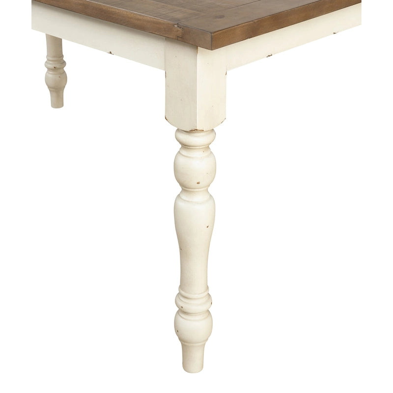 Tavolo da pranzo in legno bicolore bianco antico e quercia anticata – Stile rustico, 4-6 posti