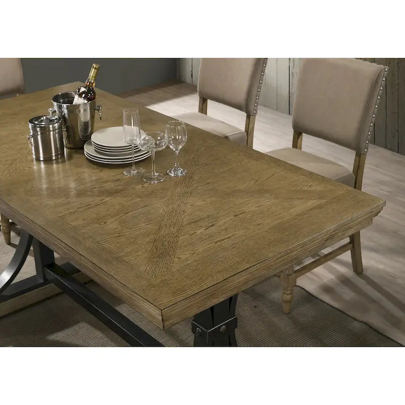 Set da pranzo da 6 pezzi in legno di palude ad altezza bancone con sedie con borchie – Stile rustico