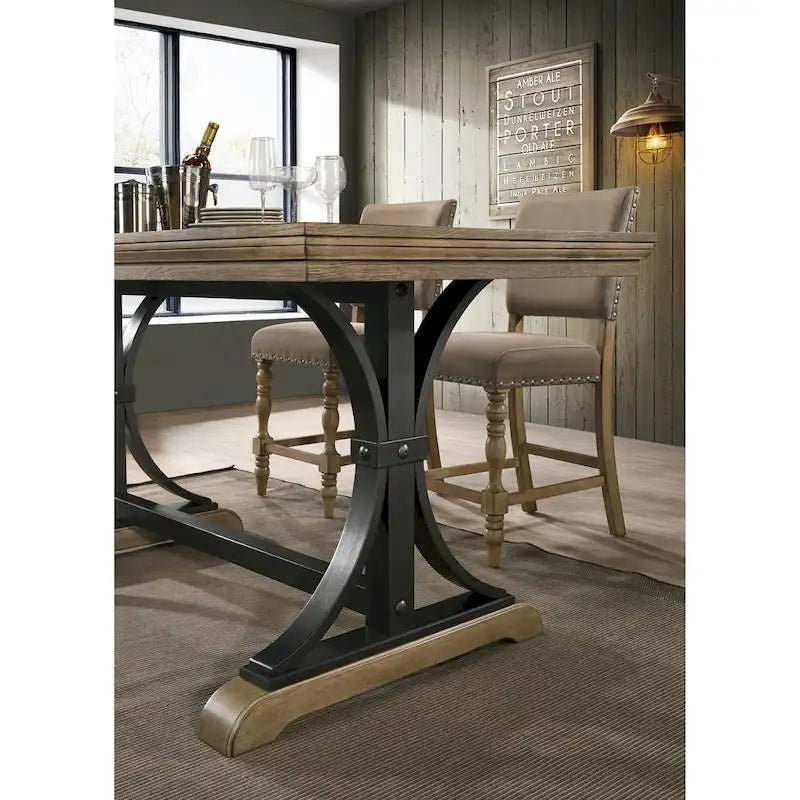 Set da pranzo da 6 pezzi in legno di palude ad altezza bancone con sedie con borchie – Stile rustico