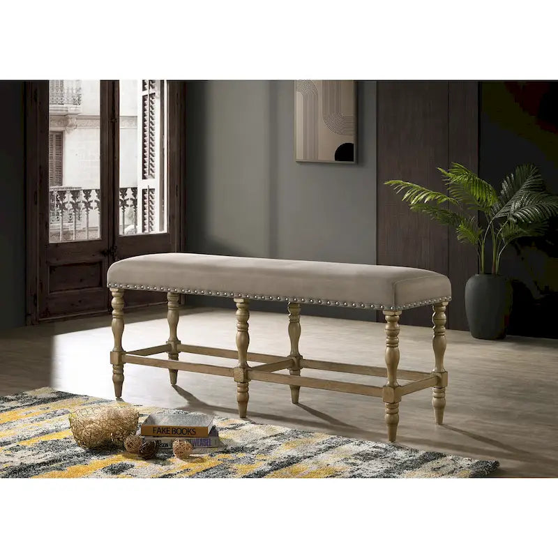 Set da pranzo da 6 pezzi in legno di palude ad altezza bancone con sedie con borchie – Stile rustico