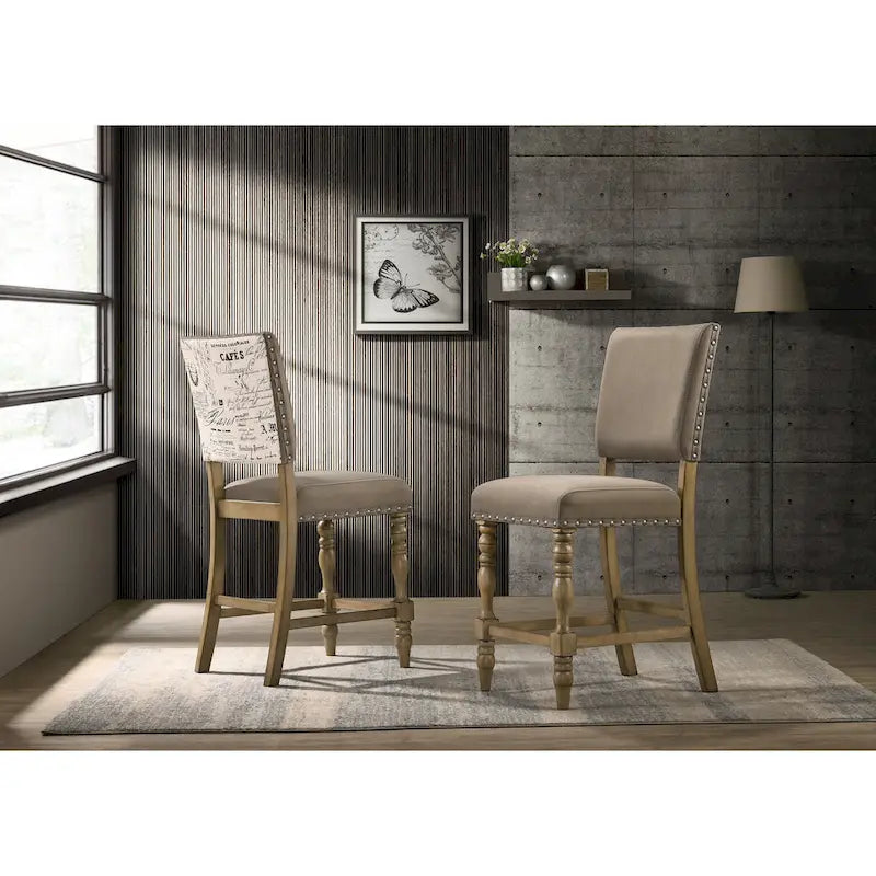 Set da pranzo da 6 pezzi in legno di palude ad altezza bancone con sedie con borchie – Stile rustico