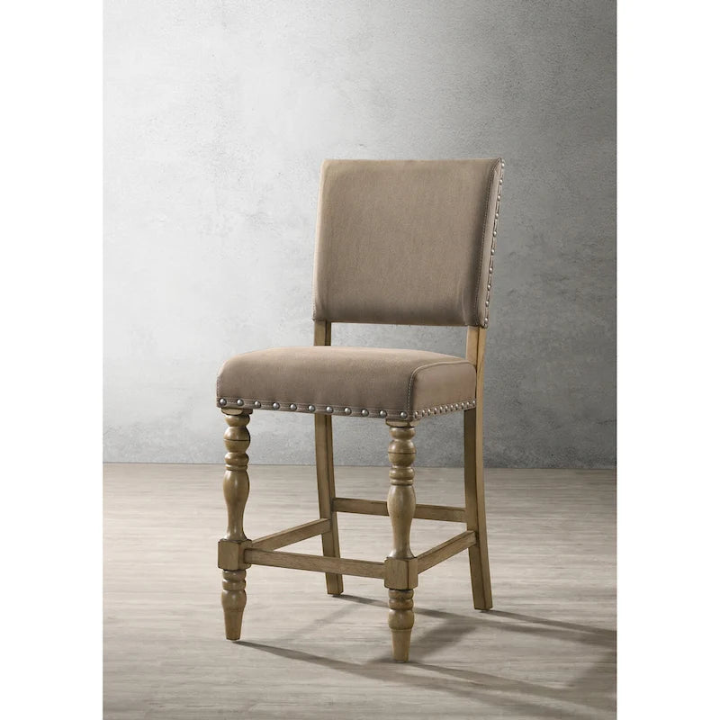 Set da pranzo da 6 pezzi in legno di palude ad altezza bancone con sedie con borchie – Stile rustico