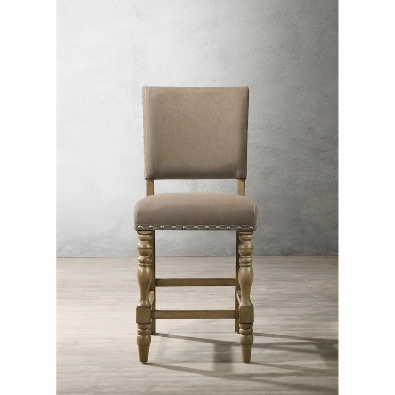 Set da pranzo da 6 pezzi in legno di palude ad altezza bancone con sedie con borchie – Stile rustico