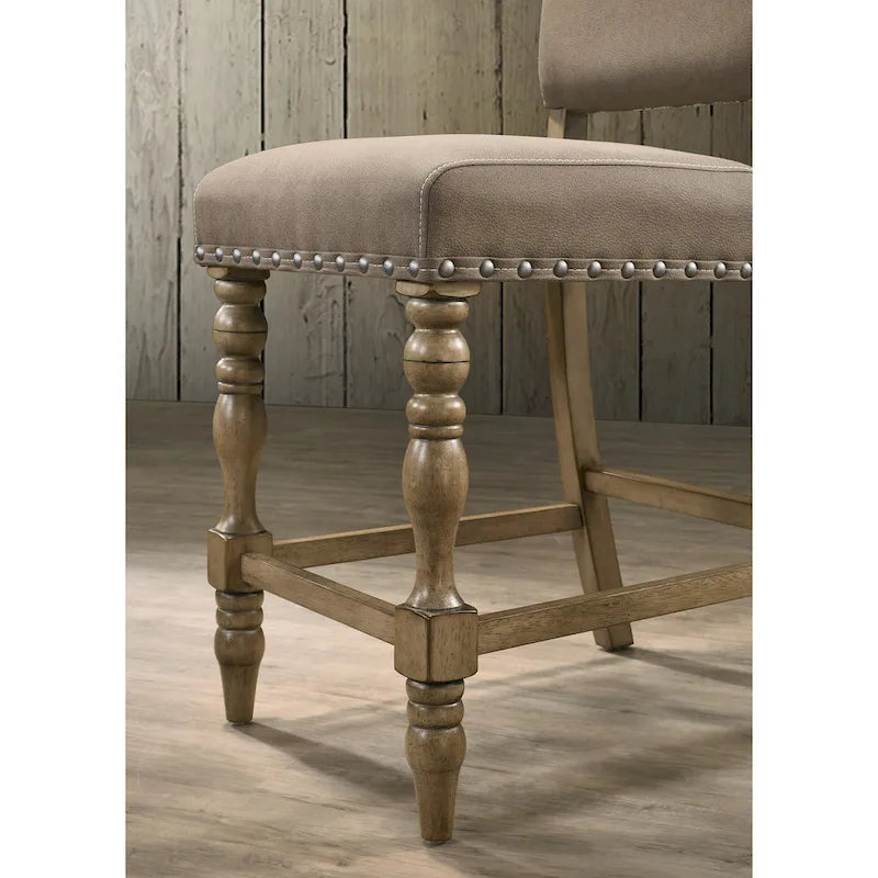 Set da pranzo da 6 pezzi in legno di palude ad altezza bancone con sedie con borchie – Stile rustico