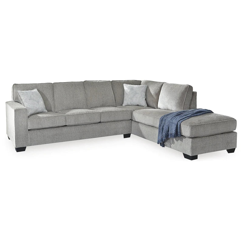 Divano componibile a 2 posti grigio con chaise longue – 279 cm L x 228 cm P x 94 cm A, imbottito, moderno per soggiorno