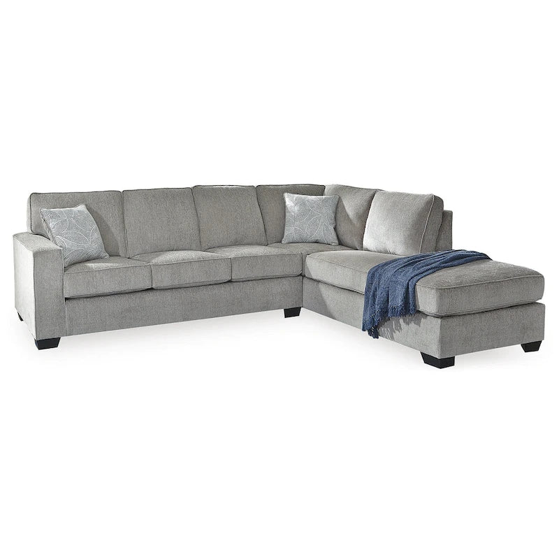 Divano componibile a 2 posti grigio con chaise longue – 279 cm L x 228 cm P x 94 cm A, imbottito, moderno per soggiorno