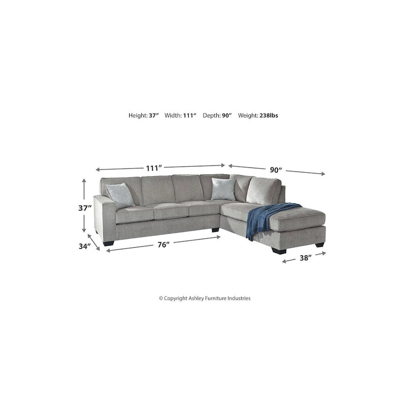 Divano componibile a 2 posti grigio con chaise longue – 279 cm L x 228 cm P x 94 cm A, imbottito, moderno per soggiorno