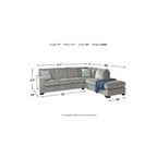 Divano componibile a 2 posti grigio con chaise longue – 279 cm L x 228 cm P x 94 cm A, imbottito, moderno per soggiorno