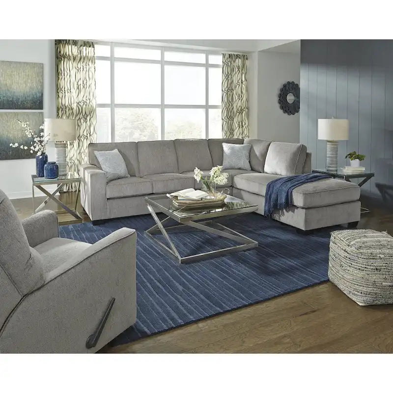 Divano componibile a 2 posti grigio con chaise longue – 279 cm L x 228 cm P x 94 cm A, imbottito, moderno per soggiorno