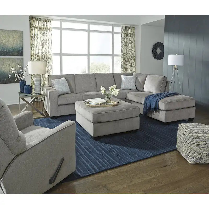 Divano componibile a 2 posti grigio con chaise longue – 279 cm L x 228 cm P x 94 cm A, imbottito, moderno per soggiorno