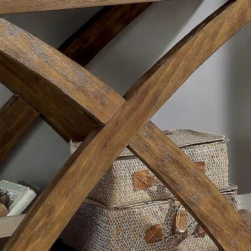 Tavolo da divano in rovere rustico in legno massello da 120 cm con 1 ripiano – Stile rustico