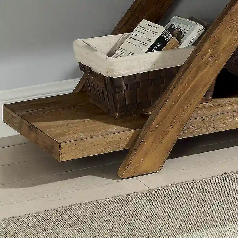 Tavolo da divano in rovere rustico in legno massello da 120 cm con 1 ripiano – Stile rustico