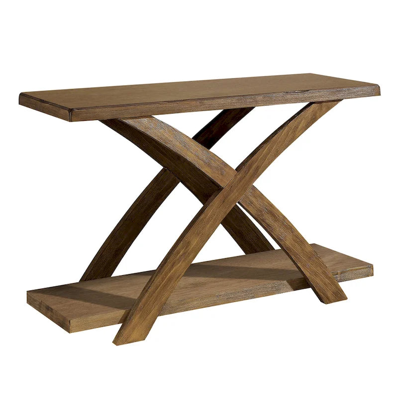 Tavolo da divano in rovere rustico in legno massello da 120 cm con 1 ripiano – Stile rustico