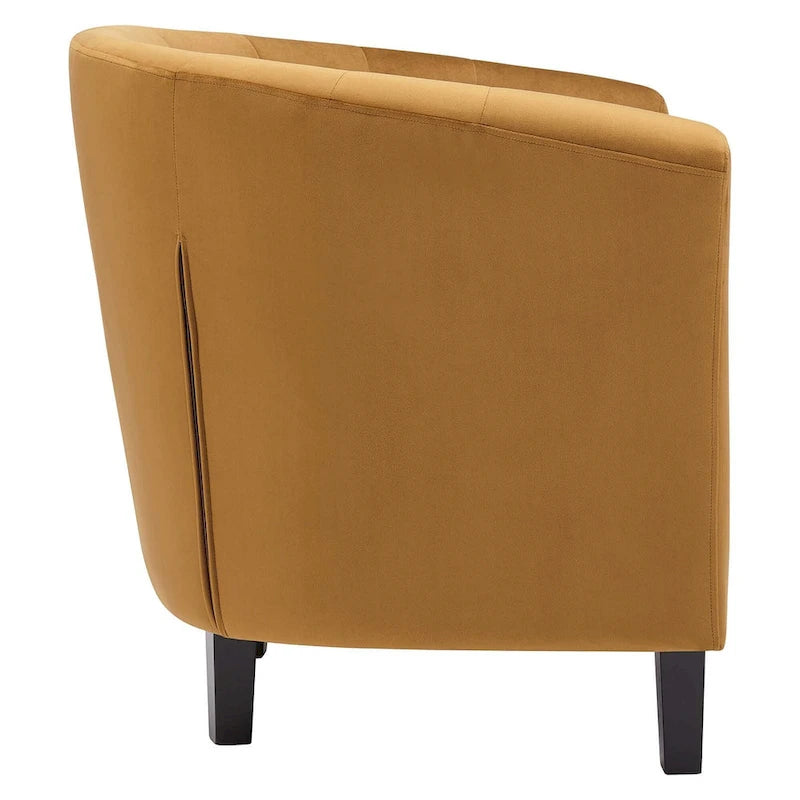 Poltrona a pozzetto classica in velluto color Cognac con bottoni capitonné – Poltrona d'accento imbottita
