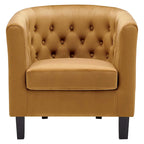 Poltrona a pozzetto classica in velluto color Cognac con bottoni capitonné – Poltrona d'accento imbottita