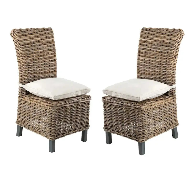 Sedie da pranzo imbottite in rattan naturale – Schienale in tessuto boho, per uso interno ed esterno