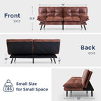 Divano Letto Futon, Divano Pieghevole in Memory Foam Convertibile per Due Posti Letto con Braccioli Regolabili per Piccoli Spazi