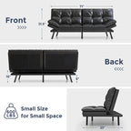 Divano Letto Futon, Divano Pieghevole in Memory Foam Convertibile per Due Posti Letto con Braccioli Regolabili per Piccoli Spazi