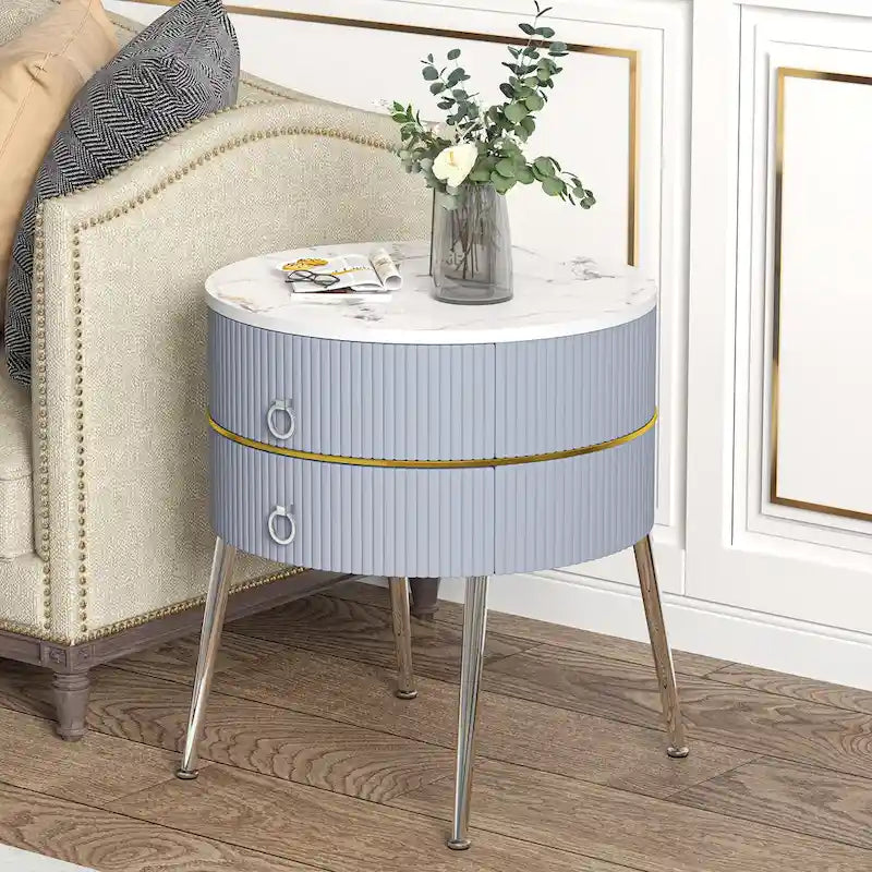 Tavolino rotondo a botte con contenitore – Comodino per soggiorno e camera da letto, stile moderno