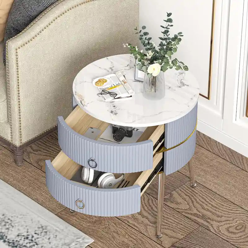 Tavolino rotondo a botte con contenitore – Comodino per soggiorno e camera da letto, stile moderno