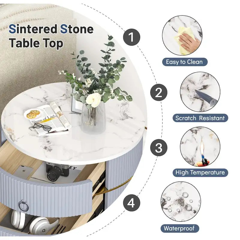 Tavolino rotondo a botte con contenitore – Comodino per soggiorno e camera da letto, stile moderno
