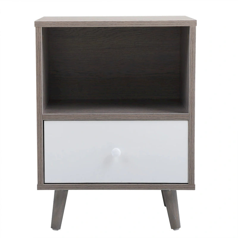 Wooden Nightstand with Drawer and Open Storage compartment ,Set of 2,Gray