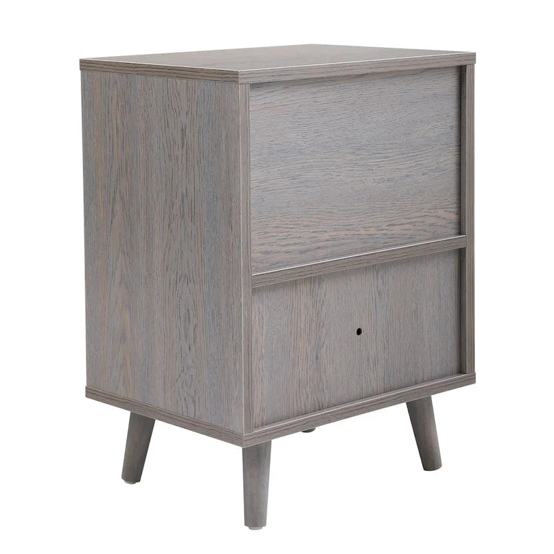 Comodino in legno con cassetto e vano a giorno, set da 2, grigio