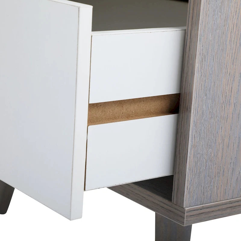Comodino in legno con cassetto e vano a giorno, set da 2, grigio