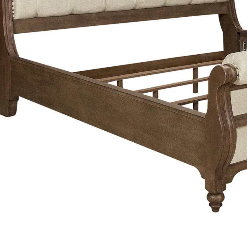 Letto a slitta king size – Finitura tortora polveroso, Stile rustico, Struttura in legno massello