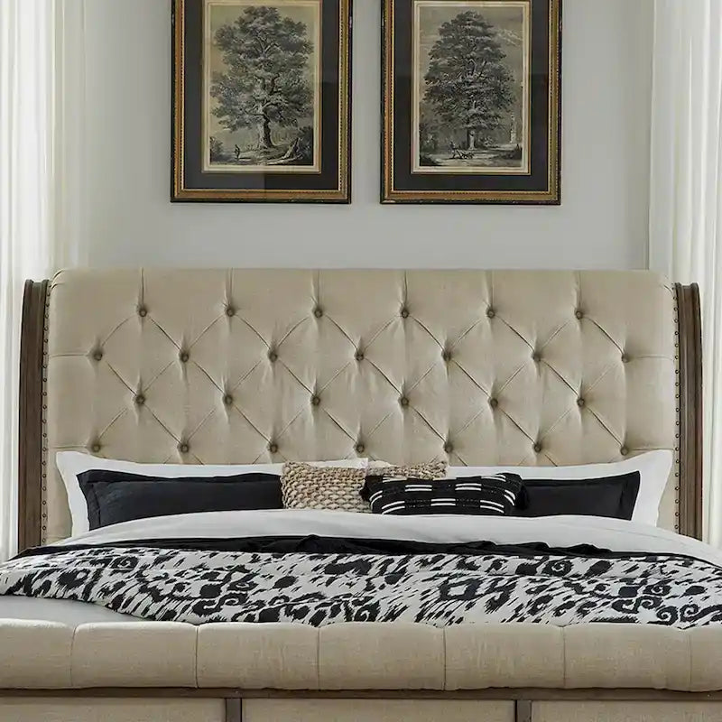 Letto a slitta king size – Finitura tortora polveroso, Stile rustico, Struttura in legno massello