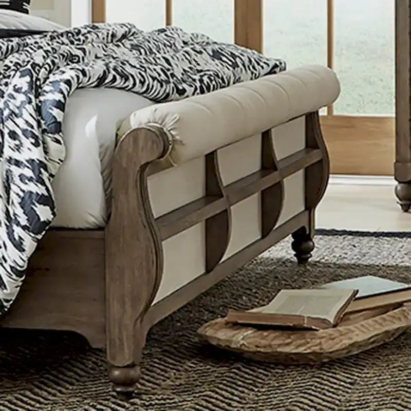 Letto a slitta king size – Finitura tortora polveroso, Stile rustico, Struttura in legno massello