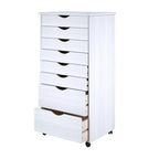 Carrello a rulli extra large in legno massiccio con 6+2 cassetti – Bianco, per camera da letto o lavoretti manuali