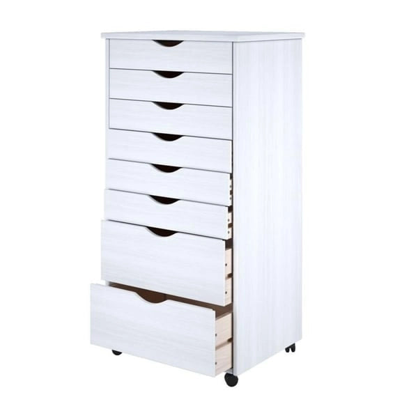 Carrello a rulli extra large in legno massiccio con 6+2 cassetti – Bianco, per camera da letto o lavoretti manuali