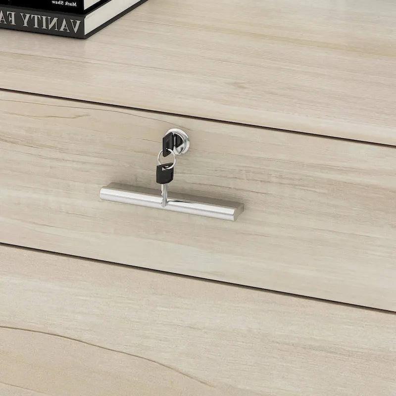 Bancone reception con contenitore con serratura – Texture legno, banco reception per ufficio