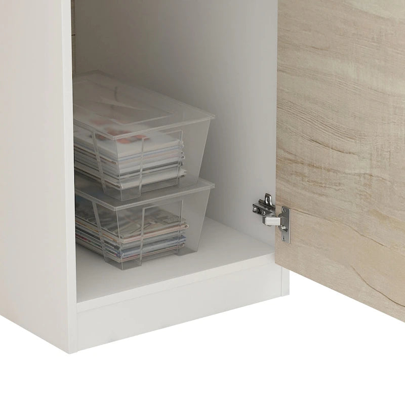Bancone reception con contenitore con serratura – Texture legno, banco reception per ufficio