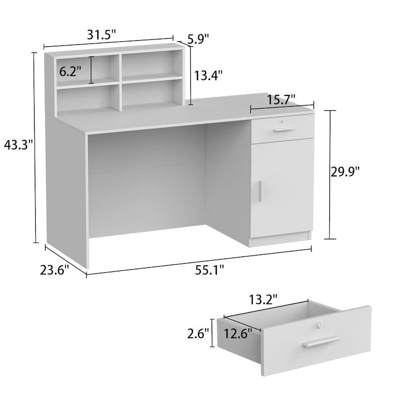 Bancone reception con contenitore con serratura – Texture legno, banco reception per ufficio