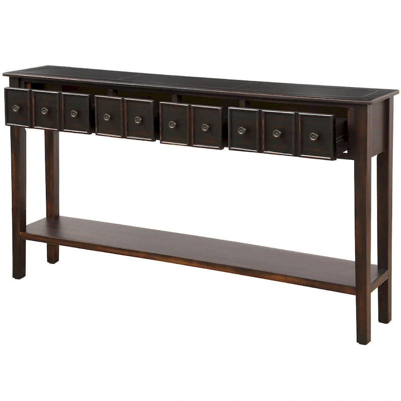 Consolle Rustica Lunga per Ingresso con 4 Cassetti – Stile Rustico, Legno Massiccio, Corridoio