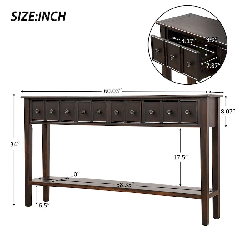 Consolle Rustica Lunga per Ingresso con 4 Cassetti – Stile Rustico, Legno Massiccio, Corridoio