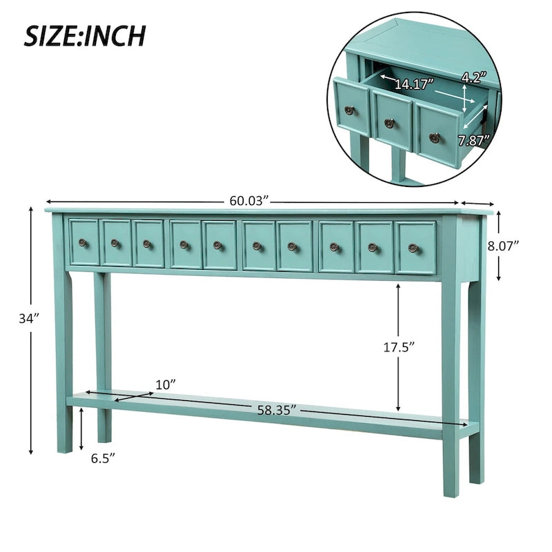 Consolle Rustica Lunga per Ingresso con 4 Cassetti – Stile Rustico, Legno Massiccio, Corridoio