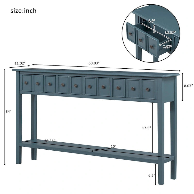 Consolle Rustica Lunga per Ingresso con 4 Cassetti – Stile Rustico, Legno Massiccio, Corridoio
